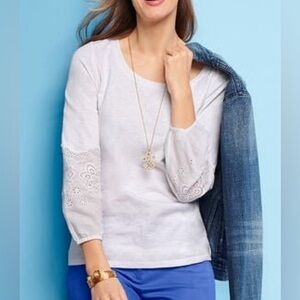 Like New Talbots White Slub Cotton Eyelet Balloon Sleeve Tee size 1X
